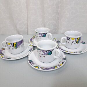 Inker Porcelain Demitasse Espresso Cups & Saucers 80s Pop Art Geometric Croatia